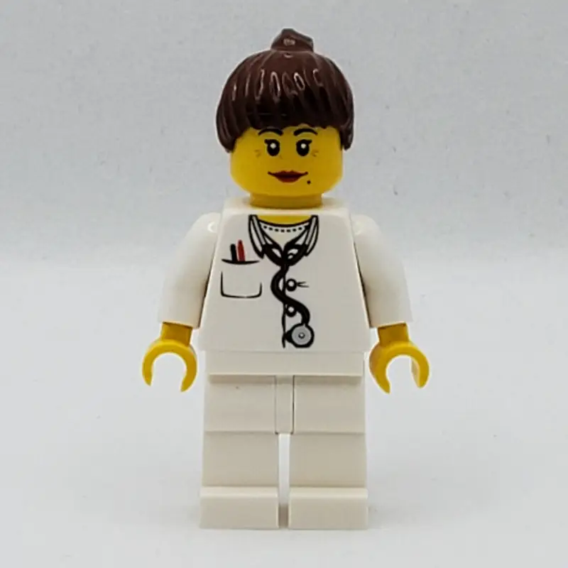 Doctor, Woman, White Torso with Stethoscope and Pocket, White Legs, Dark Brown Ponytail