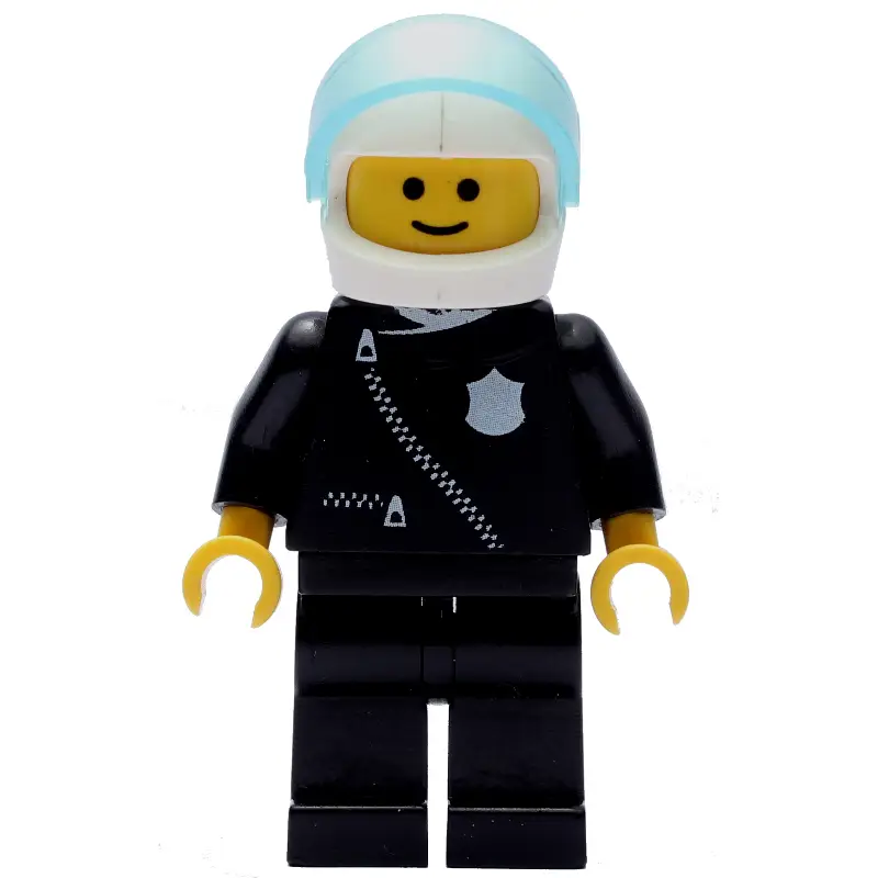 Policeman, Black Jacket with Zipper and Badge, White Helmet with Visor (3626b Head)