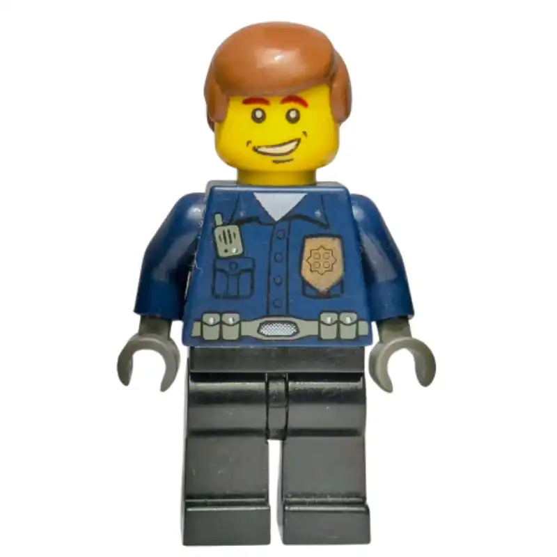Policeman, Dark Blue Shirt with Radio and Badge, Black Legs, Brown Hair