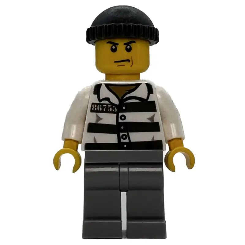 Criminal, Prison Shirt with #86753, Light Bluish Gray Legs, Dark Bluish Gray Hat