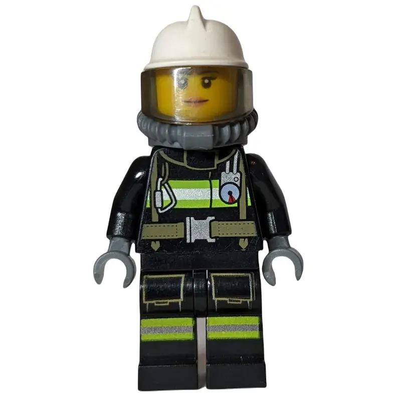 Firefighter, Female, Black Fire Suit with Gauge and Straps, White Helmet, Breathing Apparatus, Airtanks (3626cpr1580 Head)