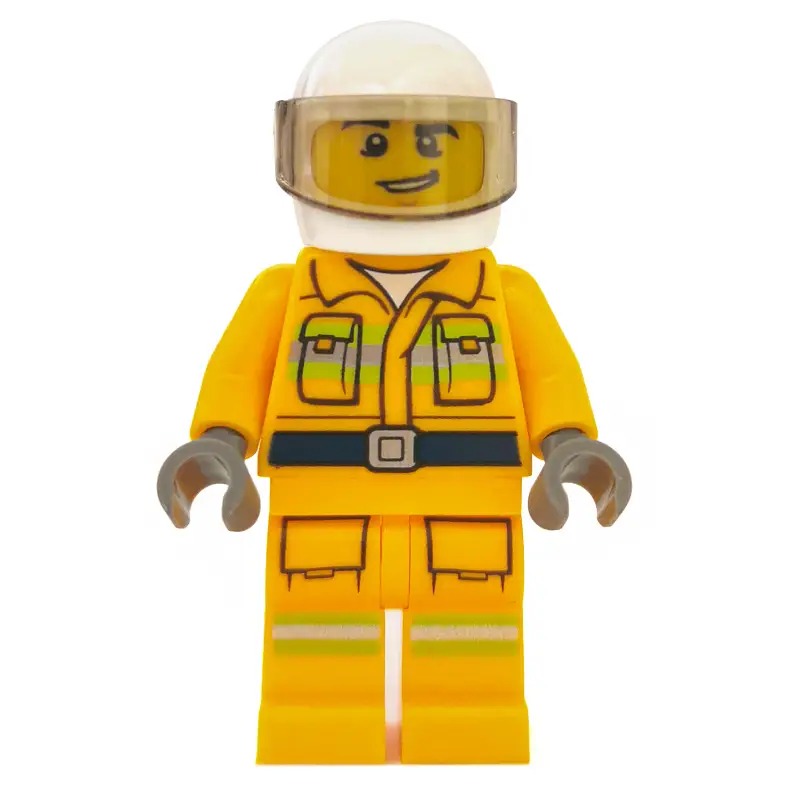 Fireman, Bright Light Orange Fire Suit, White Helmet with Visor
