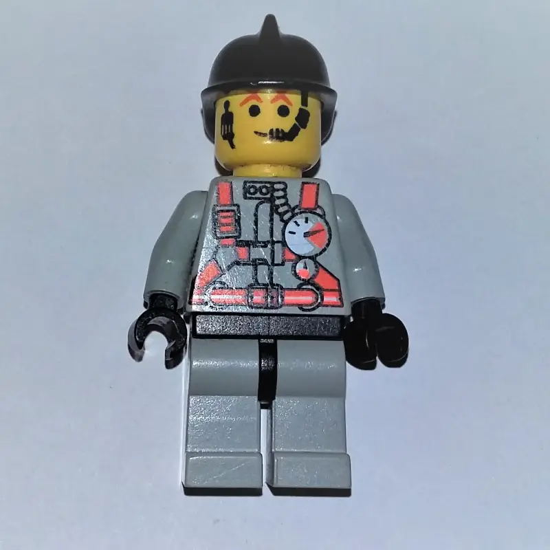 Fireman, Light Gray Fire Suit with Gauges and Straps, Black Helmet, Headset
