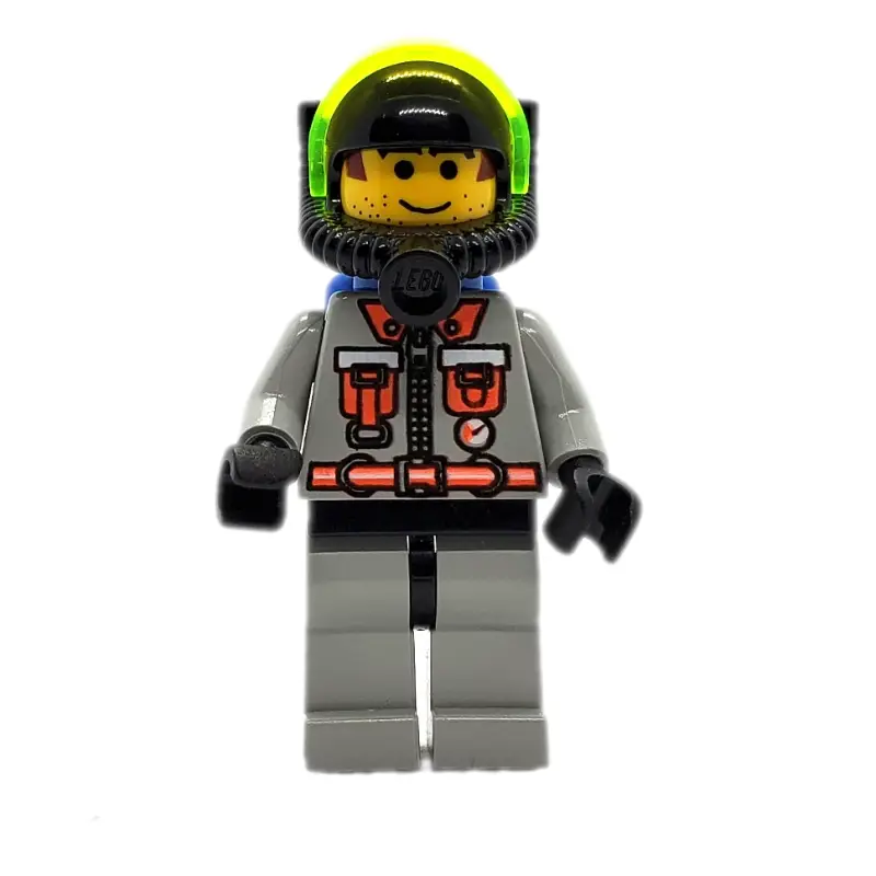 Fireman, Light Gray Fire Suit with Zipper, Gauge, and Pouches, Breathing Apparatus with Visor, Airtanks, Printed Hair and Stubble