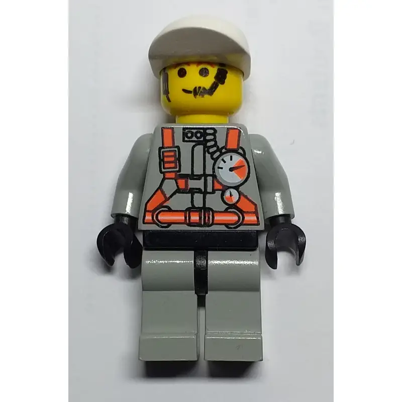 Fireman, Light Gray Fire Suit with Gauges and Straps, White Cap, Headset