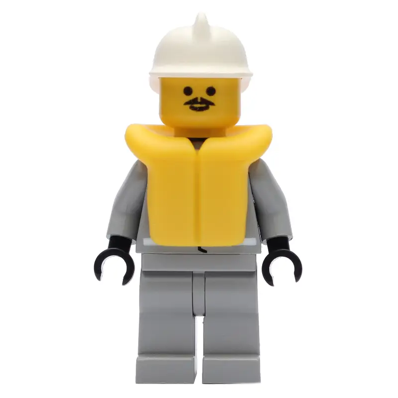 Fireman, Shirt with Gauge and Pocket, Light Gray Legs, White Helmet, Yellow Life Vest