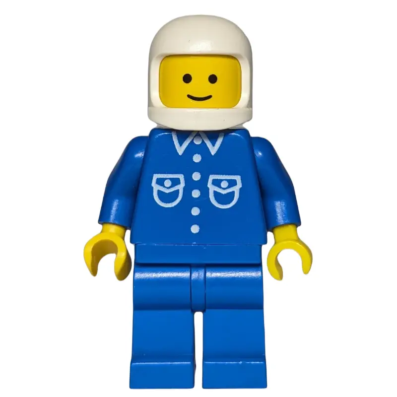 Man, Blue Shirt with Buttons and Pockets, Blue Legs, White Helmet