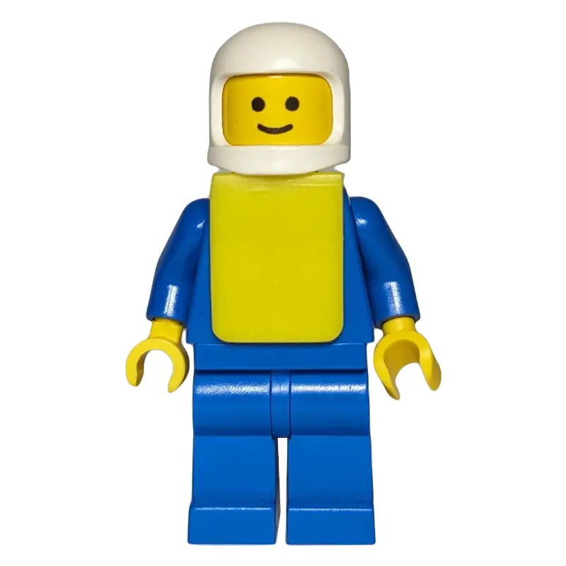 Man, Blue Shirt with Buttons and Pockets, Blue Legs, White Helmet, Yellow Vest