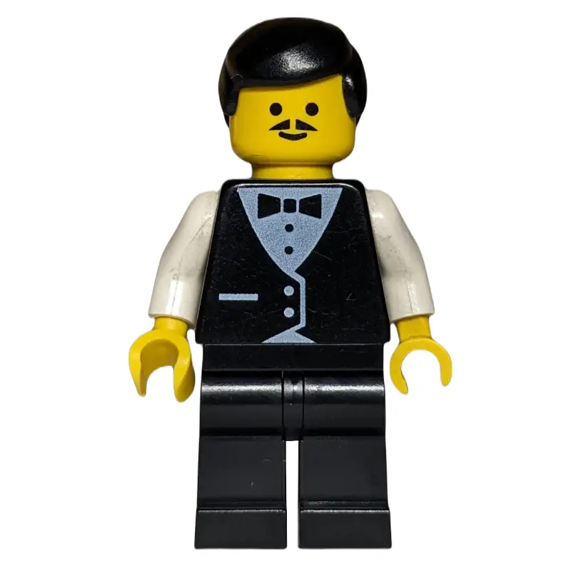 Waiter, Man, Black Suit and Bow Tie, Black Hair, Moustache