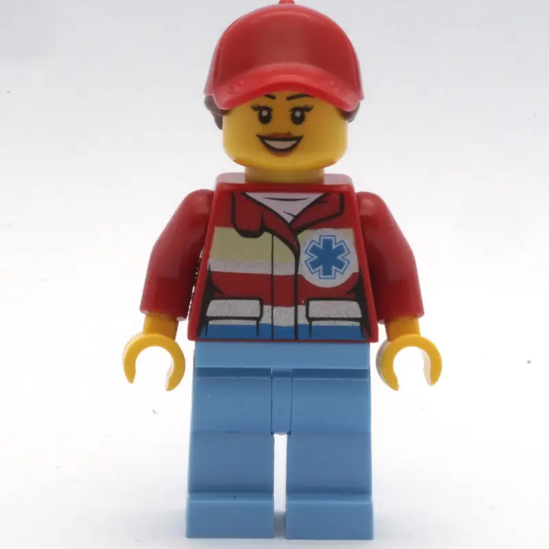 Paramedic, Woman, Red Jacket with Star of Life, Red Cap with Hair, Open Mouth