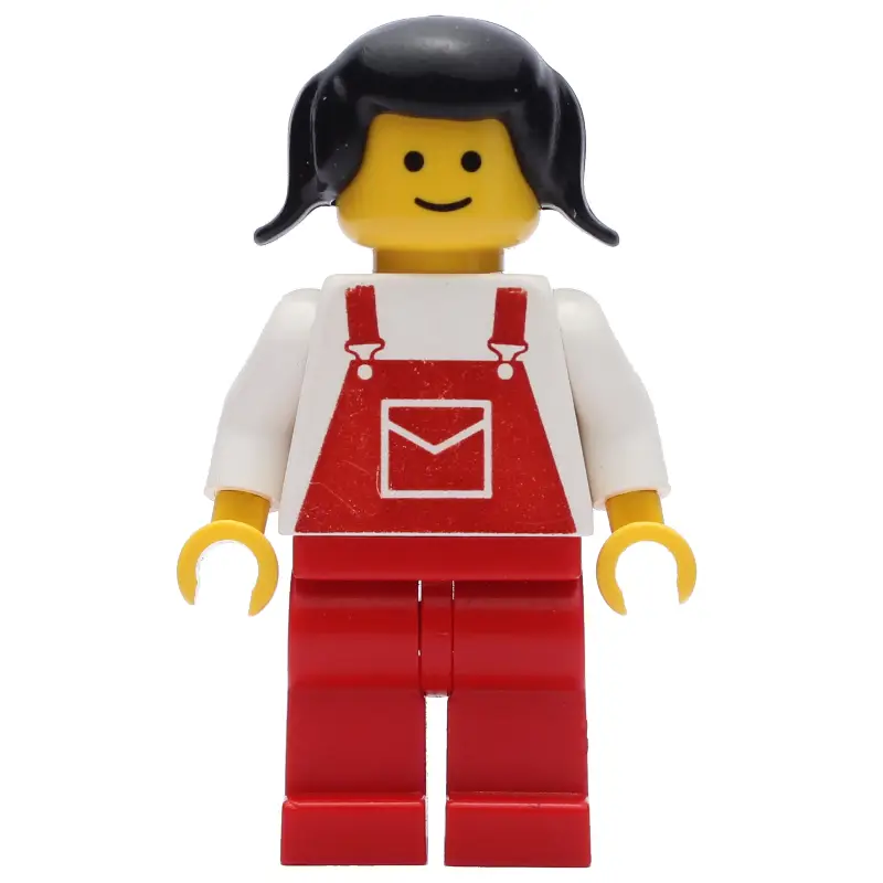 Woman, Red Overalls, Black Hair