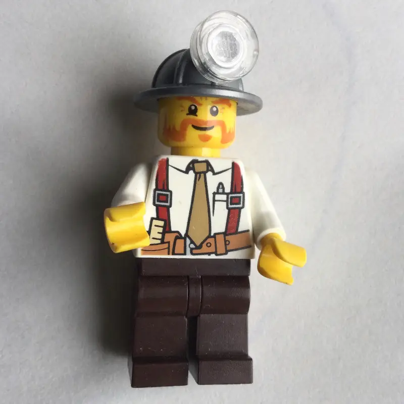 Miner, White Shirt with Tie and Suspenders, Mining Hat, Mutton Chops and Moustache