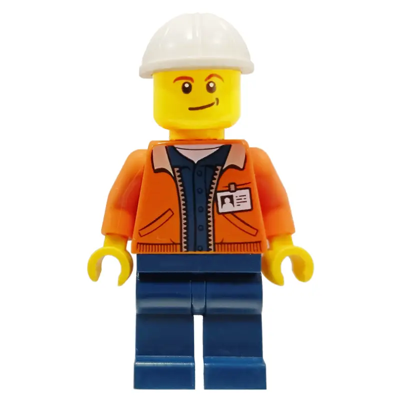 Miner, Open Orange Jacket with ID Badge, White Hard Hat
