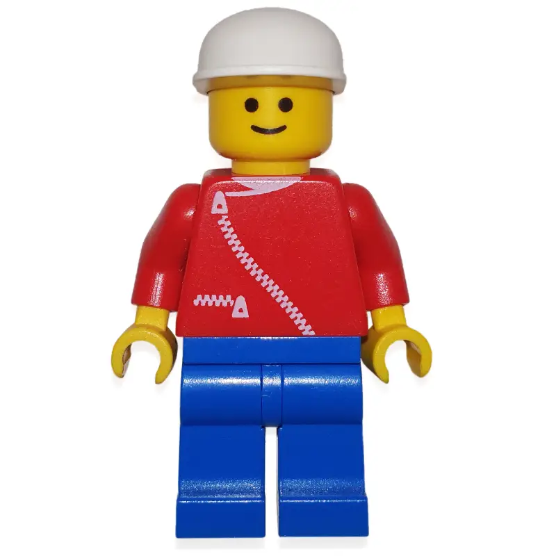 Man, Red Jacket with Zipper and Pockets, Blue Legs, White Cap