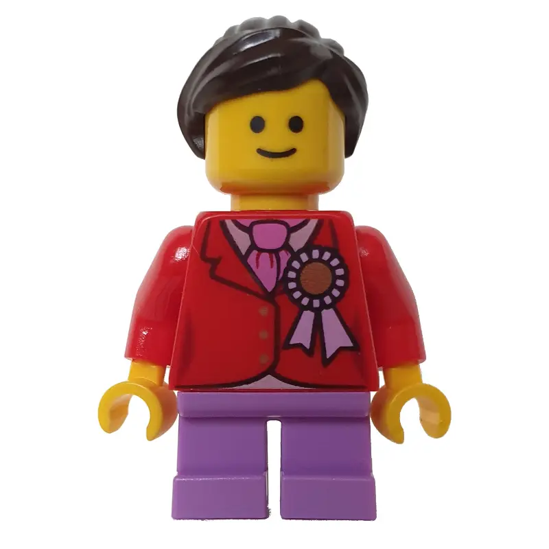 Kid, Red Torso, Medium Lavender Legs, Dark Brown Hair