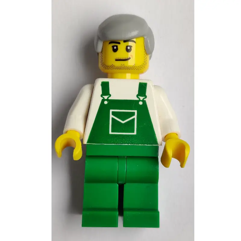 White Torso, Green Overall, Light BLuish Grey Hair