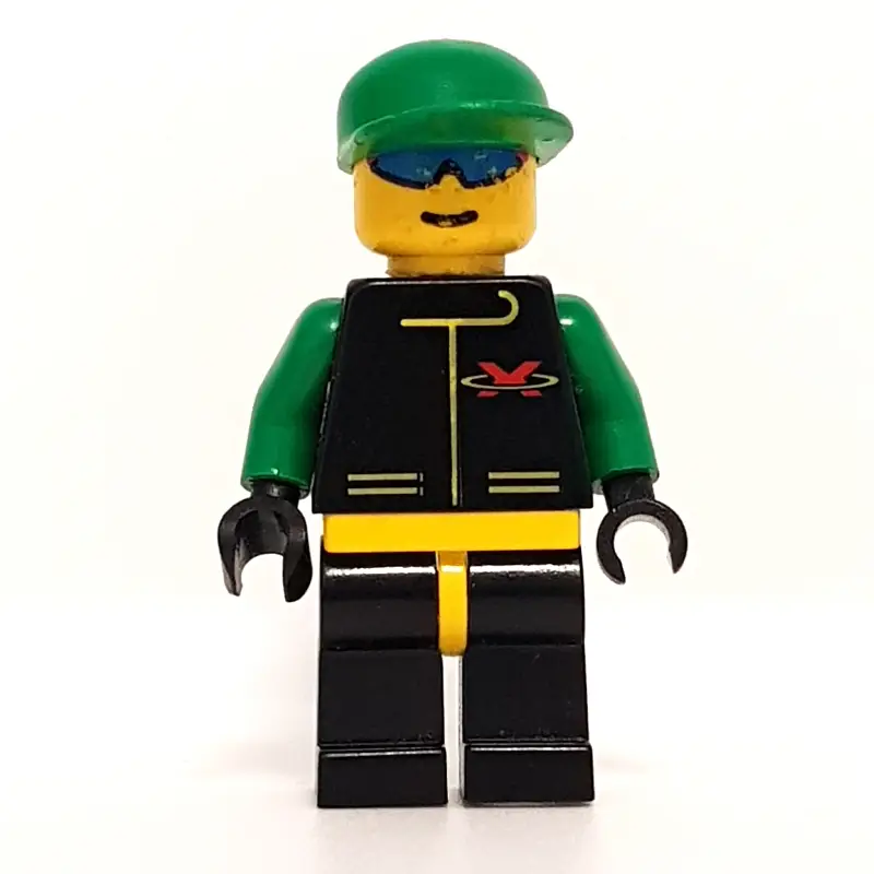 Racer, Extreme Team, Black Jacket, Black Legs, Green Cap, Blue Sunglasses