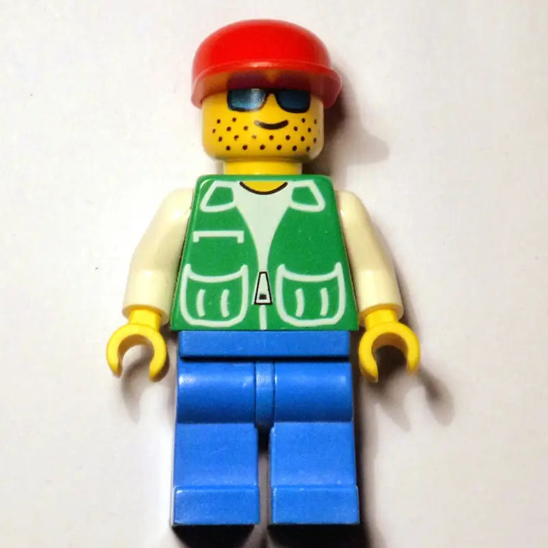 Man, Green Jacket, Blue Legs, Red Cap, Blue Sunglasses