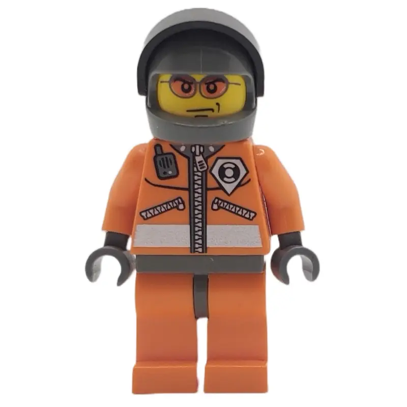 Coast Guard, Orange Jumpsuit with Zipper, Radio, and Badge, Dark Bluish Gray Hands, Dark Bluish Gray Helmet with Visor, Orange Sunglasses