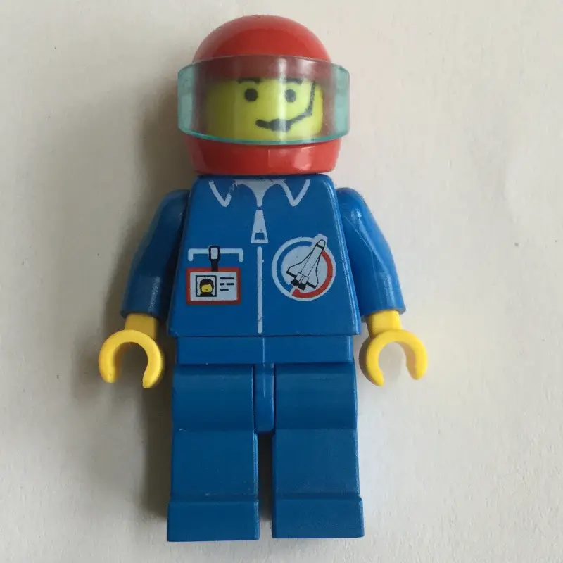 Launch Command Pilot, Blue Jumpsuit, Red Helmet with Visor, Headset