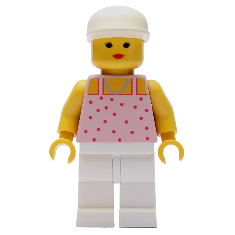 Woman, Pink Top with Spots, White Legs, White Cap
