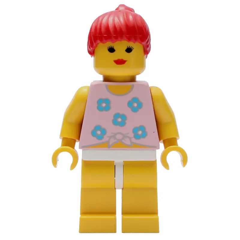 Woman, Tied Pink Tank Top with Flowers, Yellow Legs, Red Hair
