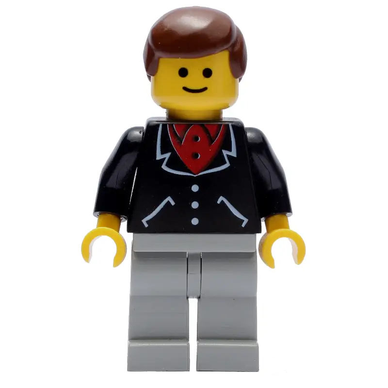 Man, Black Jacket over Red Shirt, Light Gray Legs, Brown Hair (3626a Head)