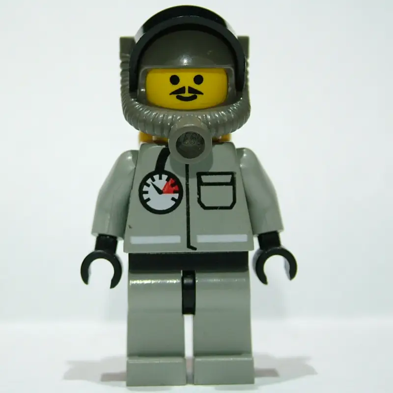 Fireman, Light Gray Fire Suit with Gauge and Pocket, Dark Gray Helmet with Breathing Apparatus, Moustache