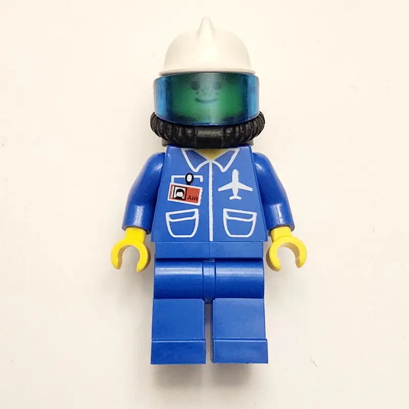 Ground Crew, Blue Jumpsuit with Plane and ID Badge, White Helmet, Breathing Apparatus with Visor, Airtanks