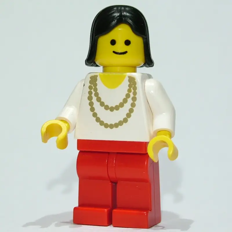 Woman, White Shirt with Gold Necklace, Red Legs, Black Hair (3626b Head)