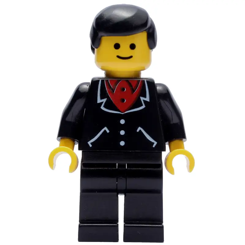 Man, Black Jacket over Red Shirt, Black Legs, Black Hair (3626b Head)