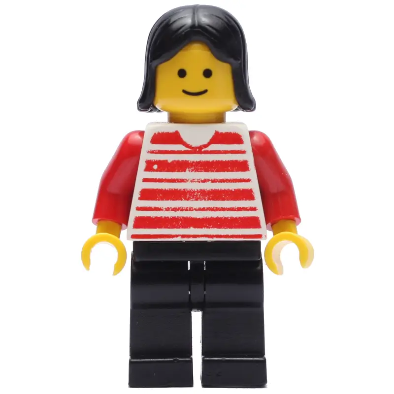 Woman, Red and White Striped Shirt, Black Legs, Black Hair
