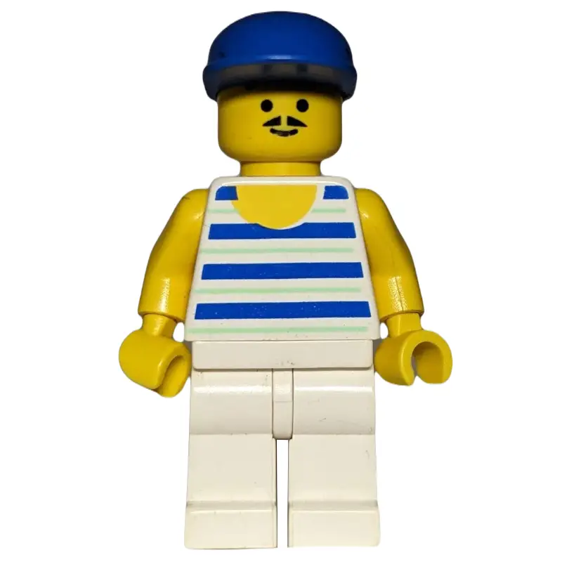 Man, Blue and White Striped Tank Top, Blue Cap, Moustache