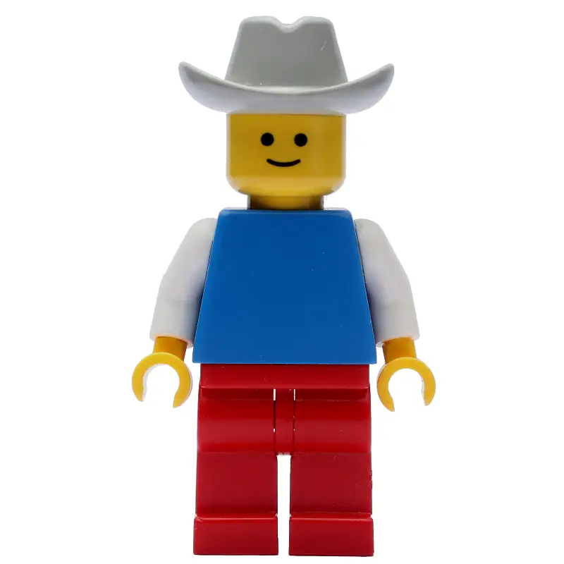 Man, Blue Torso, Red Legs, Light Gray Cowboy Hat
