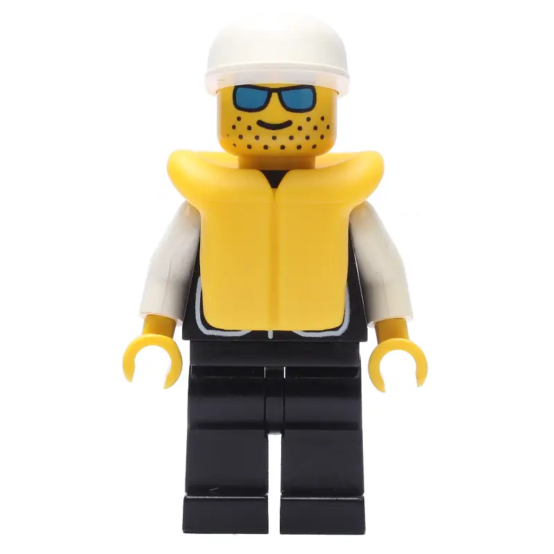 Policeman, Black Vest with Badge and Pockets, White Cap, Blue Sunglasses