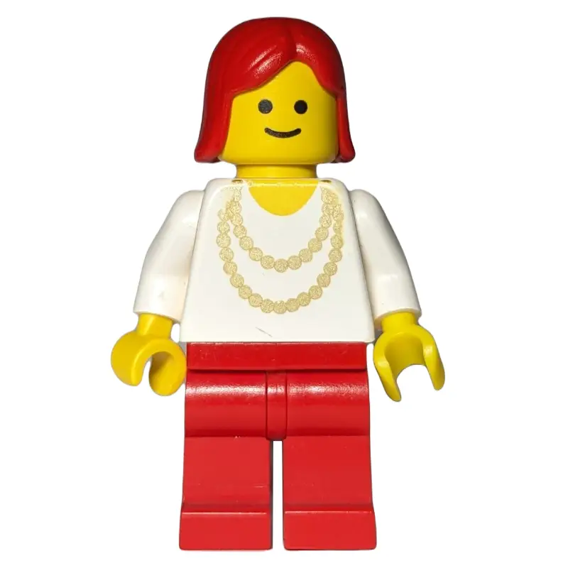 Woman, White Shirt with Gold Necklace, Red Legs, Red Hair (3626a Head)