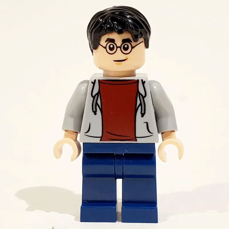 Harry Potter, Open Light Bluish Gray Jacket over Dark Red Shirt, Dark Blue Legs
