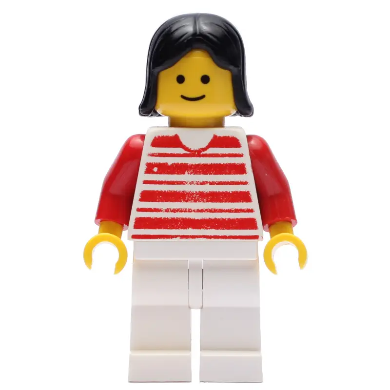 Woman, Red and White Striped Shirt, White Legs, Black Hair (3626a Head)