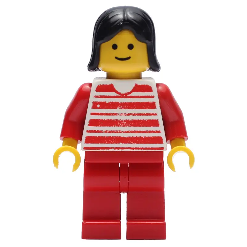 Red and White Striped Shirt, Red Legs, Black Hair (3626a Head)
