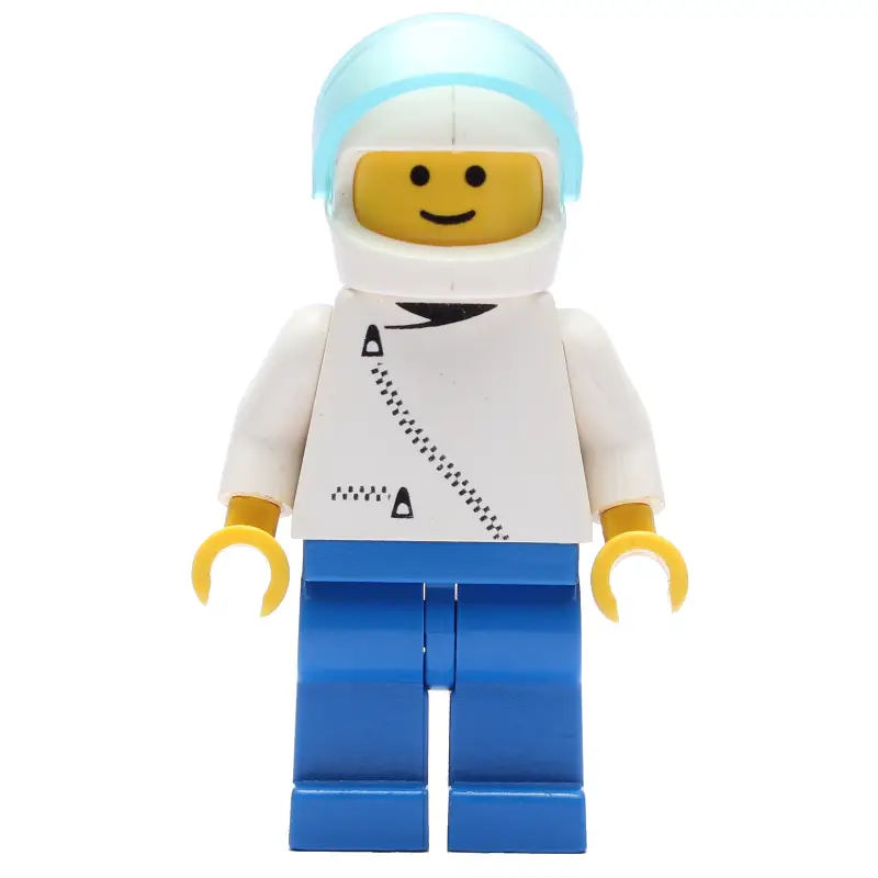 Man, White Jacket with Zipper, Blue Legs, White Helmet with Visor