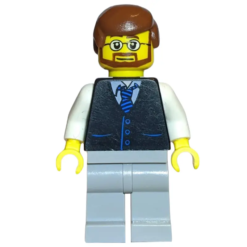 Black Torso, Light Bluish Grey Legs, Reddish Brown Hair