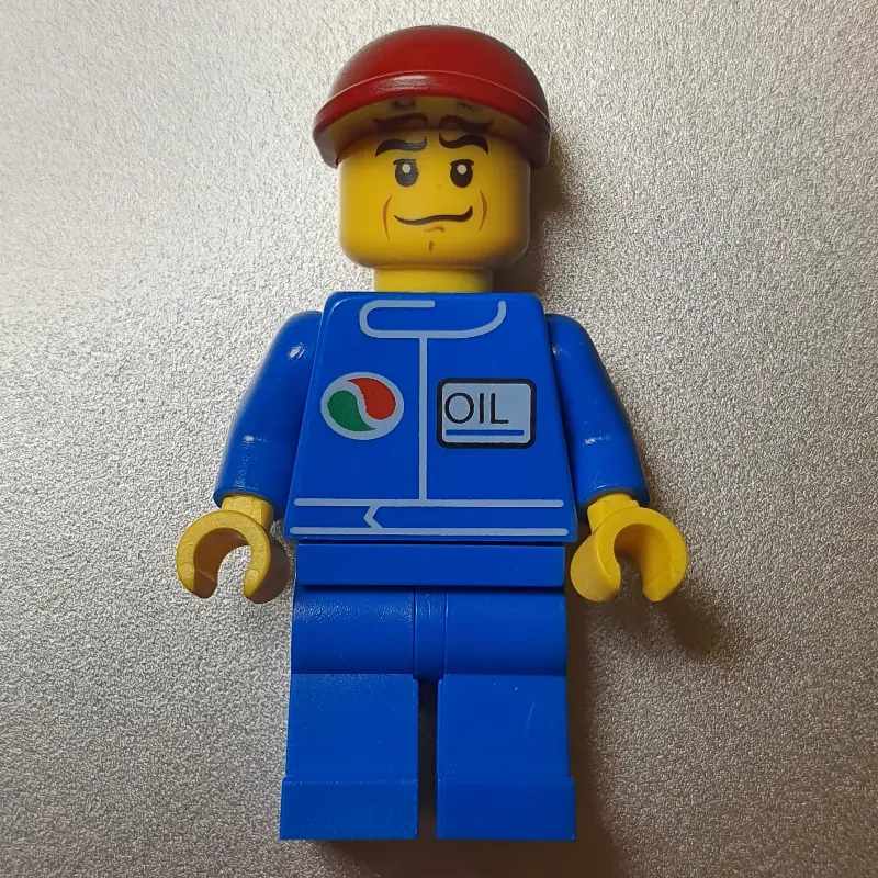 Man, Blue Jumpsuit with Octan Logo, Dark Red Cap