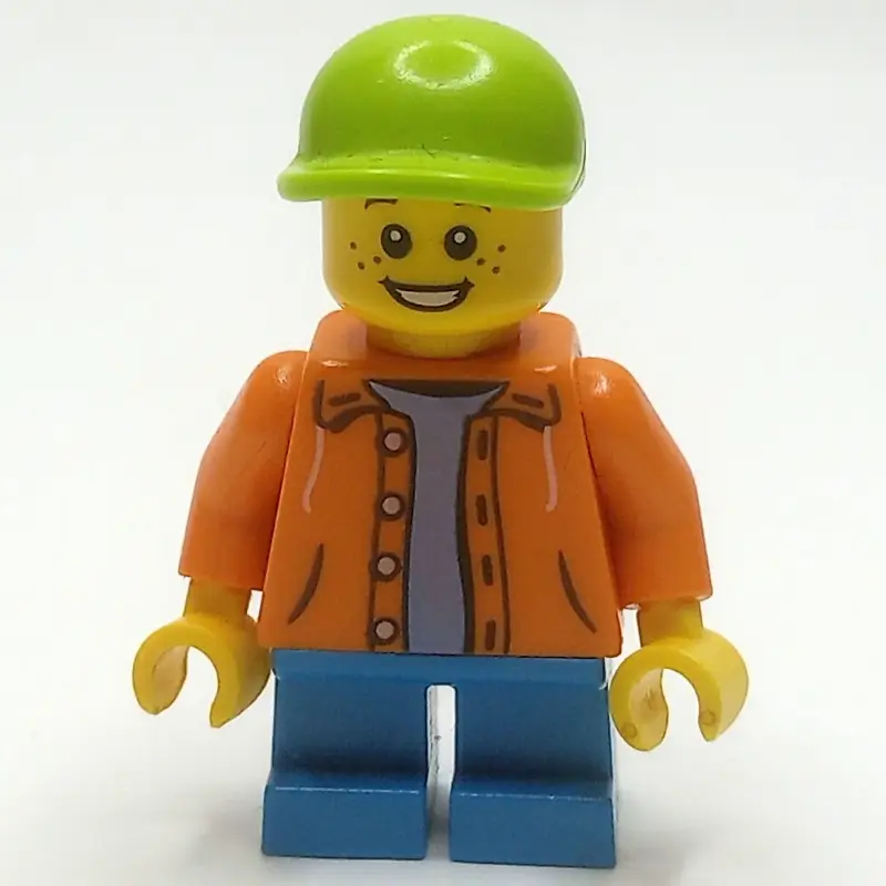 Kid - Orange Torso, Dark Azure Legs, Lime Cap