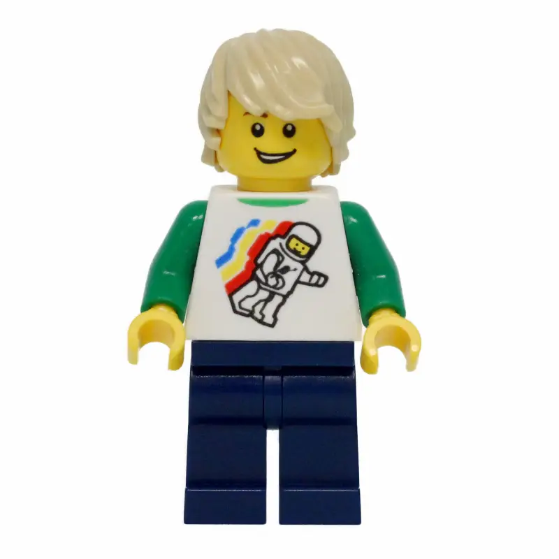 White Torso, Classic Space Figure, Dark Blue Legs, Tan Hair