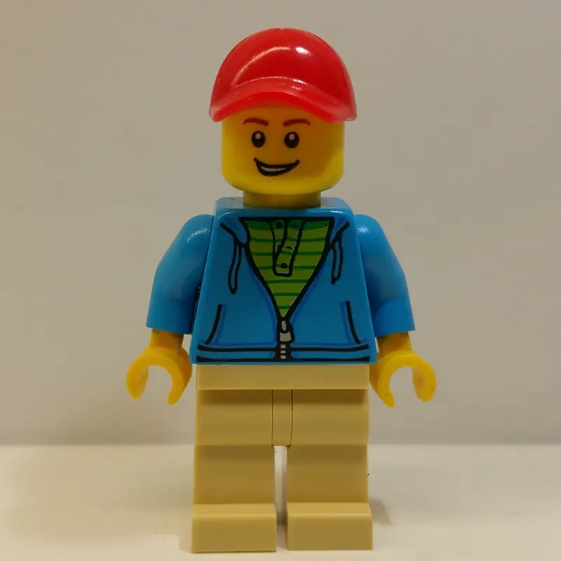 Dark Azure Torso, Tan Legs, Red Cap
