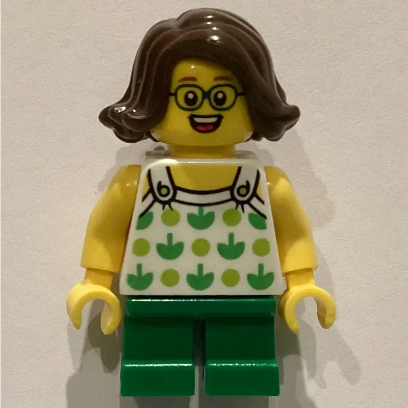 Kid - White Torso, Green Legs, Dark Brown Hair