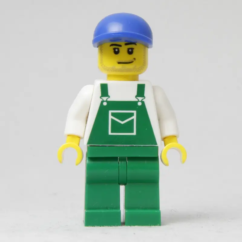 Man, Green Overalls, Blue Cap, Stubble (4485 Cap)
