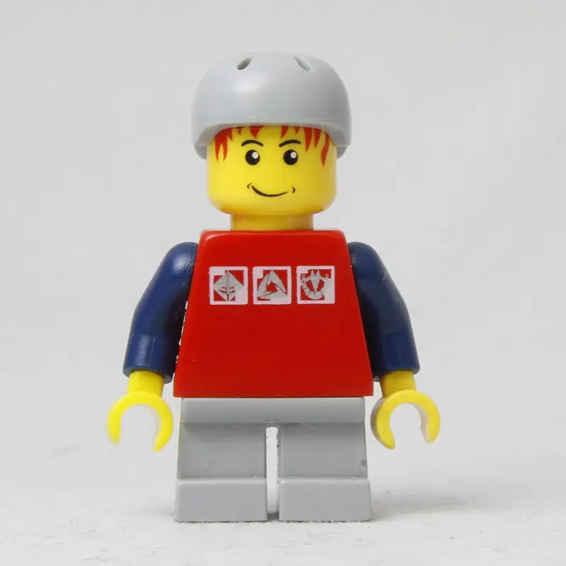 Boy, Red Top, Short Light Bluish Gray Legs, Light Bluish Gray Helmet