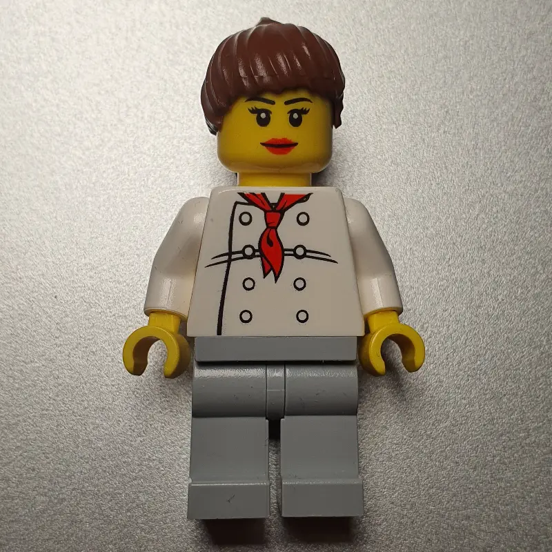 Chef, Woman, Red Neckerchief, Light Bluish Gray Legs, Reddish Brown Ponytail Hair, 3626bpr0892 Head