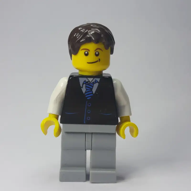 Man, Black Vest and Tie, Light Bluish Gray Legs, Dark Brown Hair